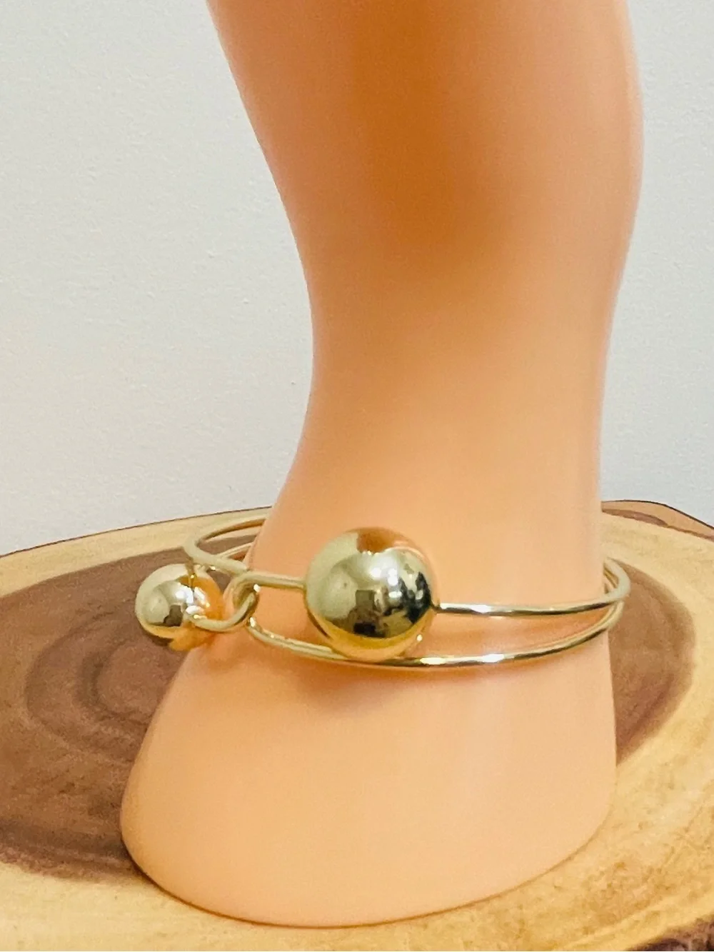 Gold Double Ball Link Open Cuff Bracelet 18K Gold Filled NWOT